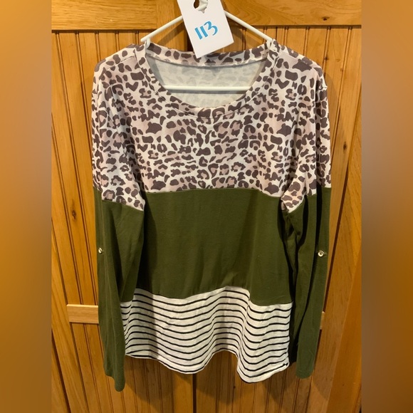 No Label Tops - Leopard and Olive Long Sleeve Top